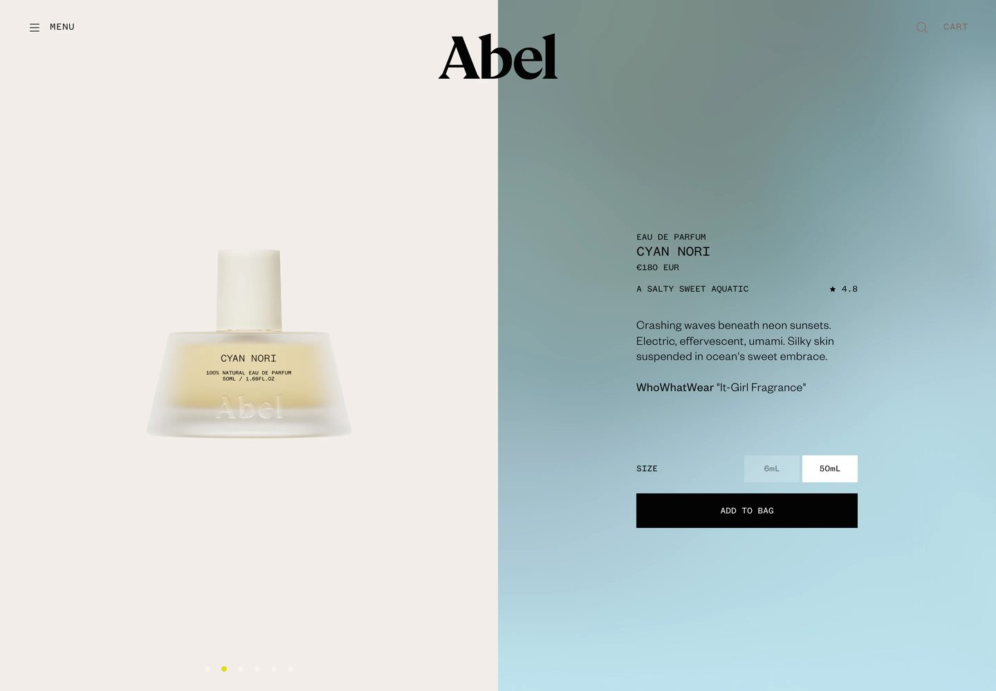 Desktop product page of Abel
