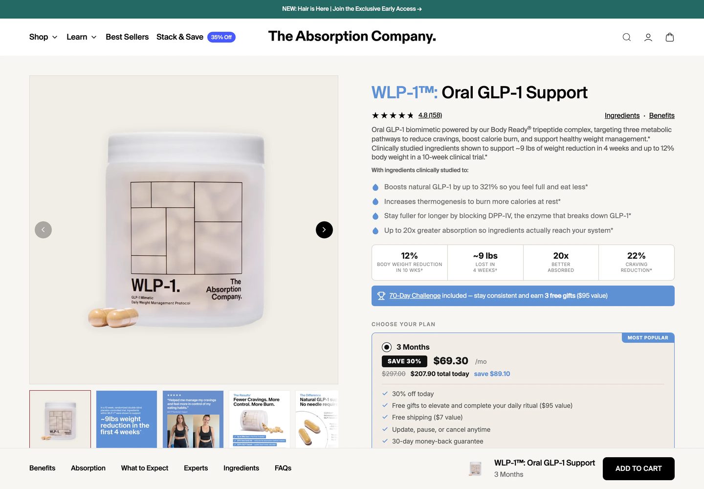 Desktop product page of Absorb