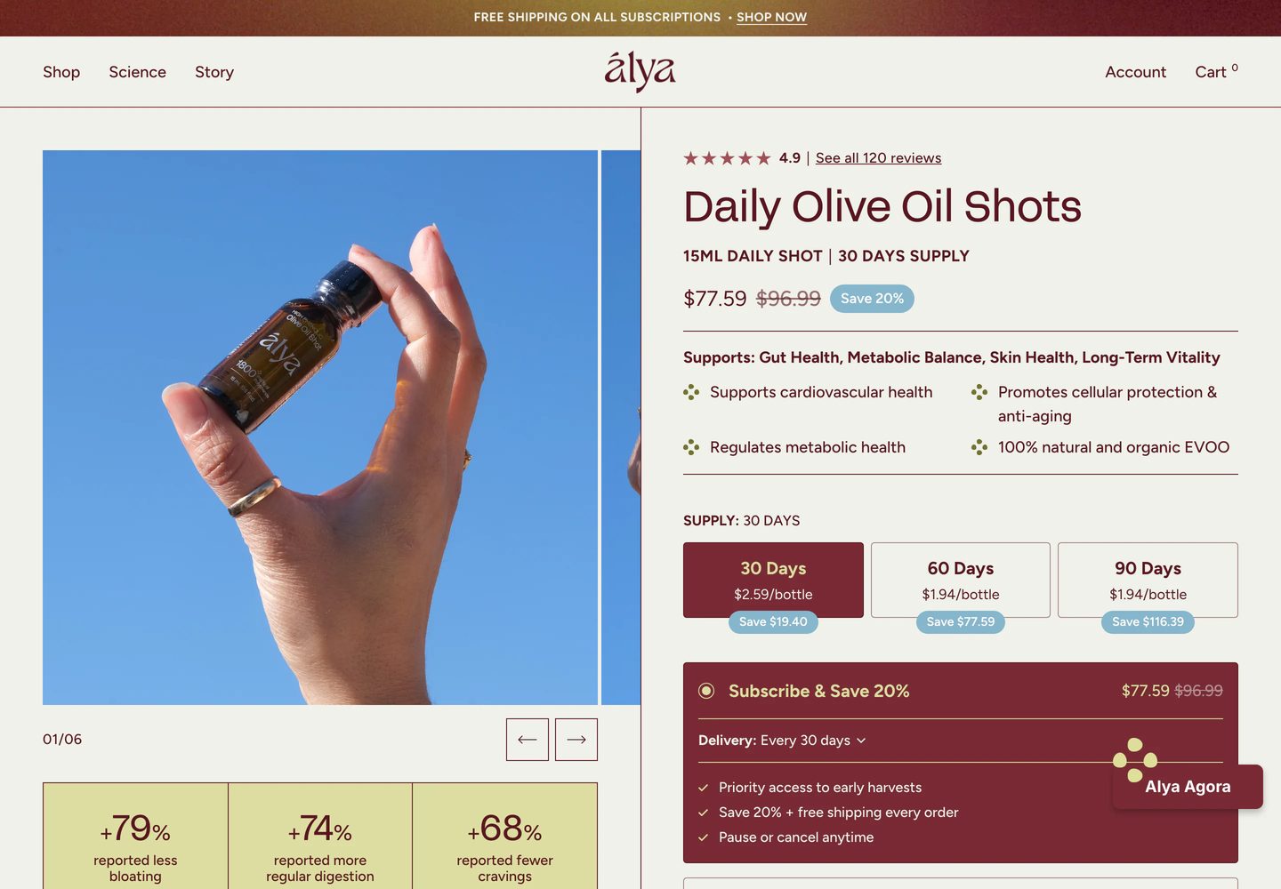 Desktop product page of Alya Health