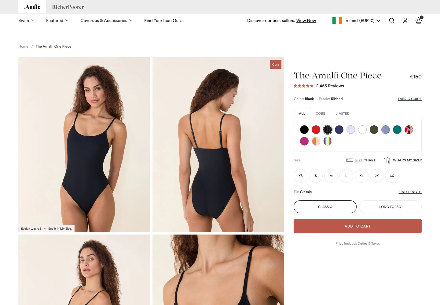 Desktop product page of Andie Swim