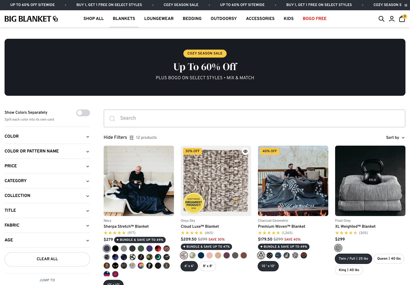 Desktop catalog of Big Blanket Co