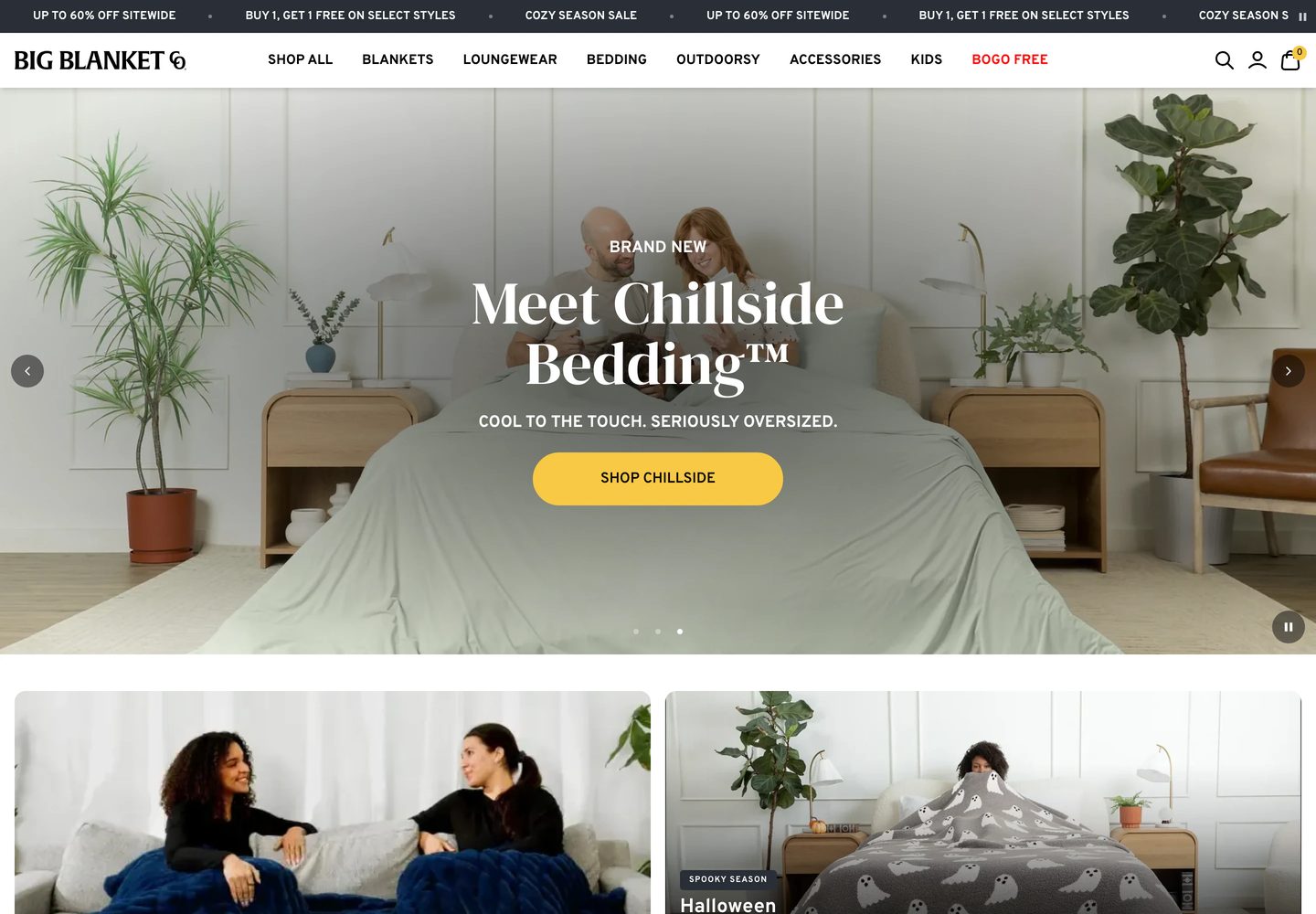 Desktop homepage of Big Blanket Co