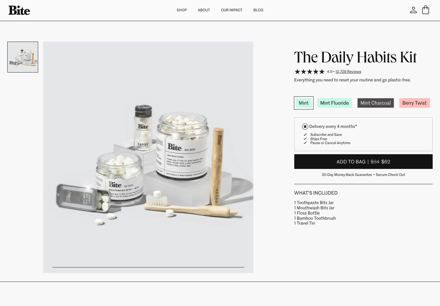 Desktop product page of Bite