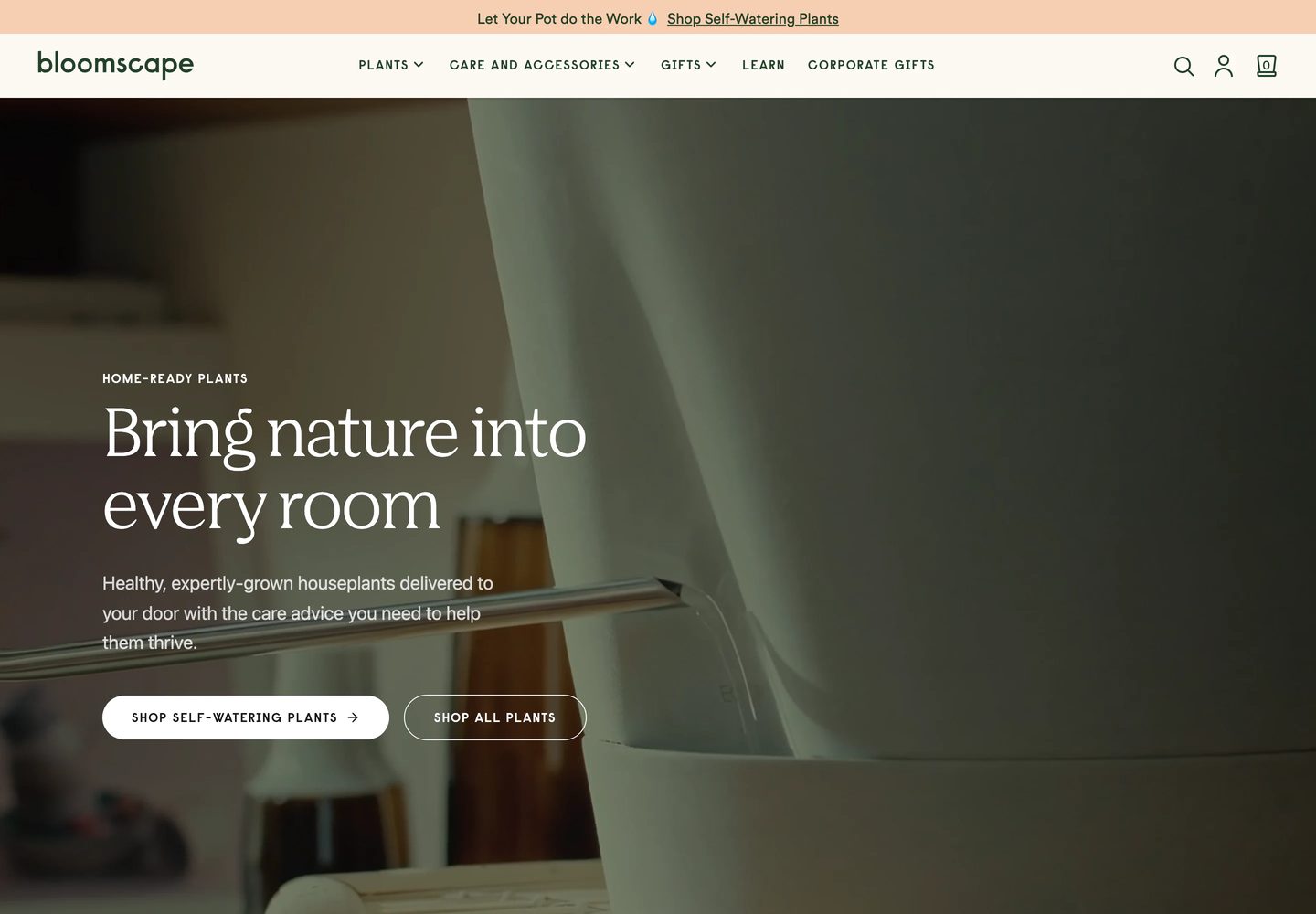 Desktop homepage of Bloomscape