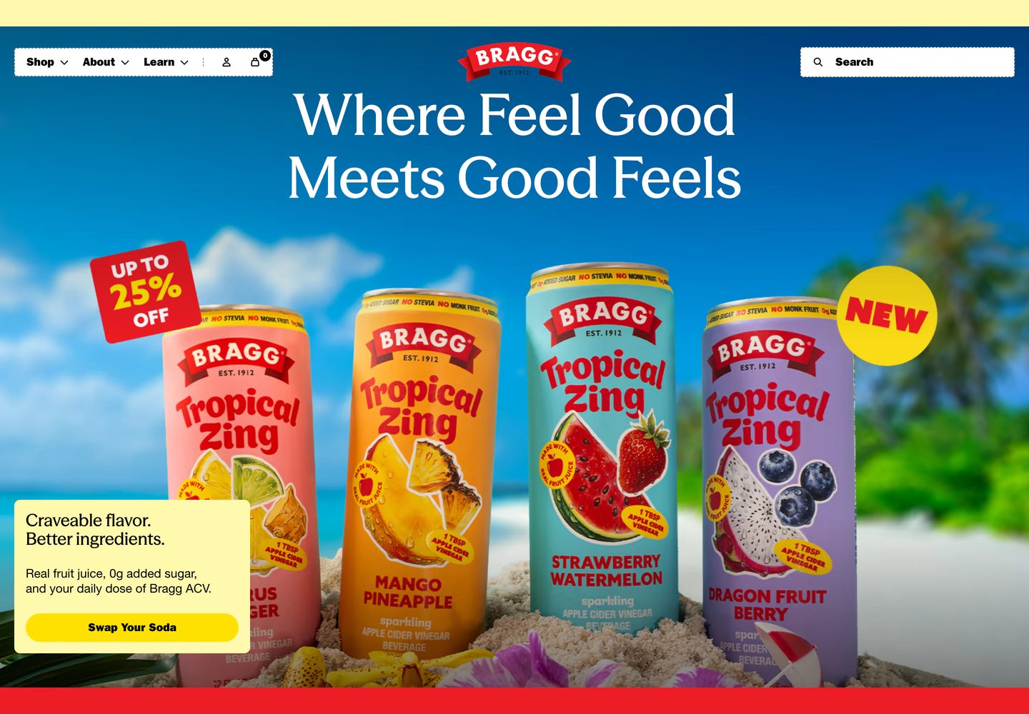 Desktop homepage of Bragg