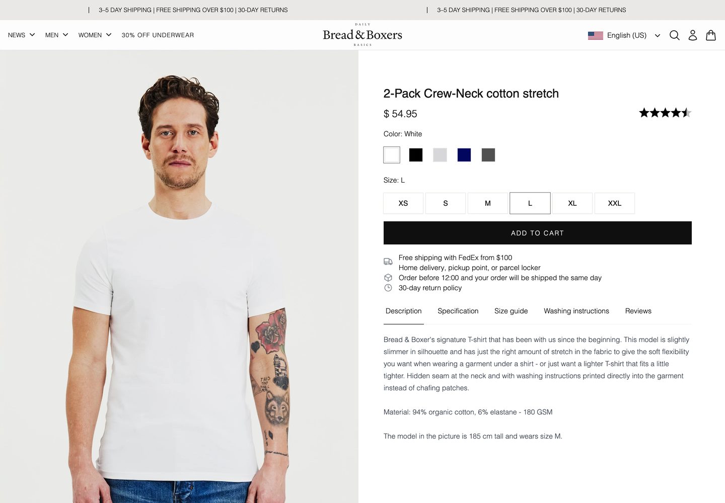 Desktop product page of Bread & Boxers