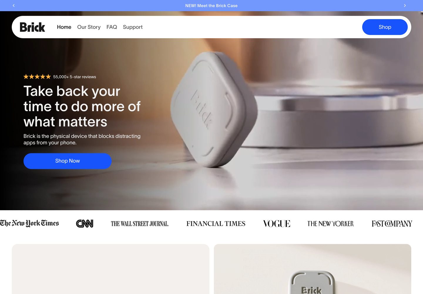 Desktop homepage of Brick