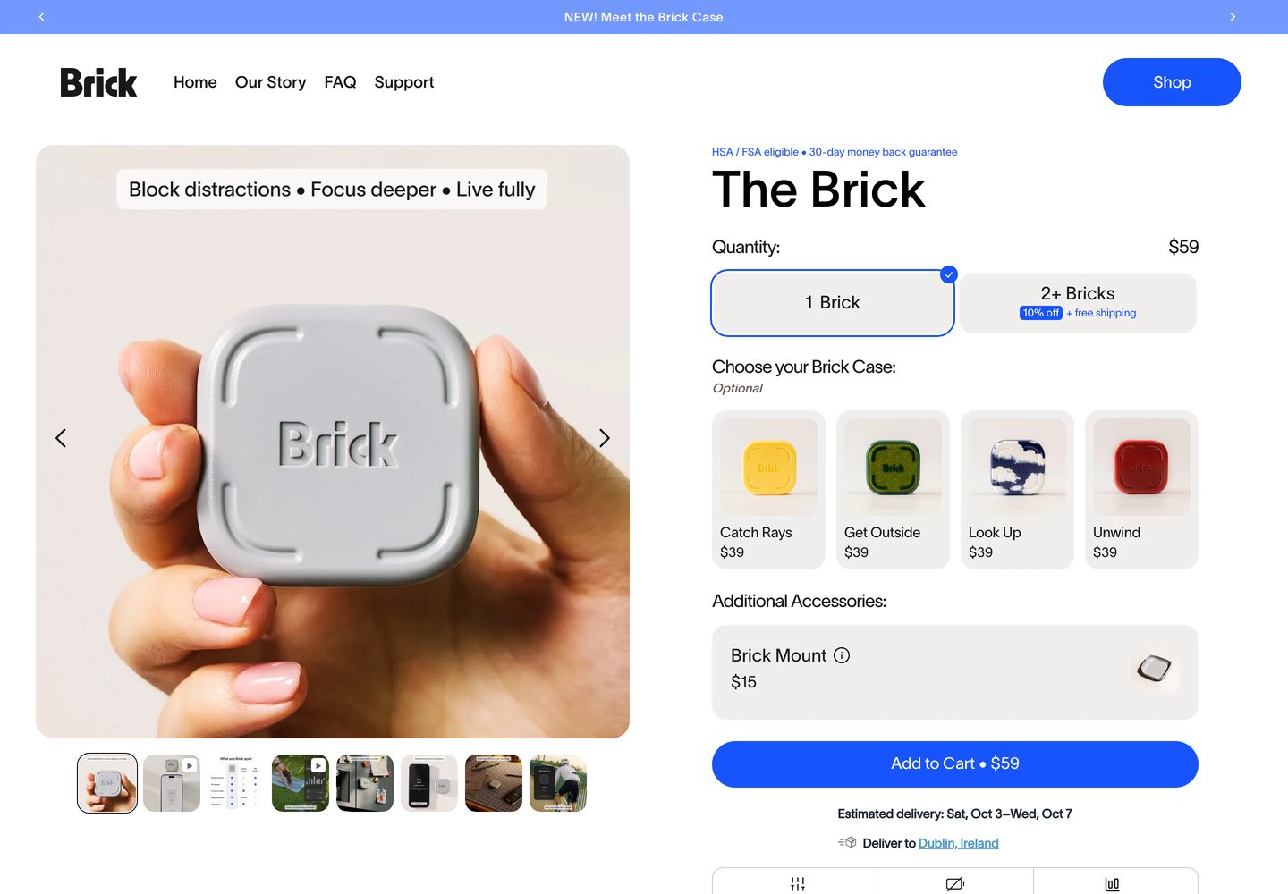 Desktop product page of Brick