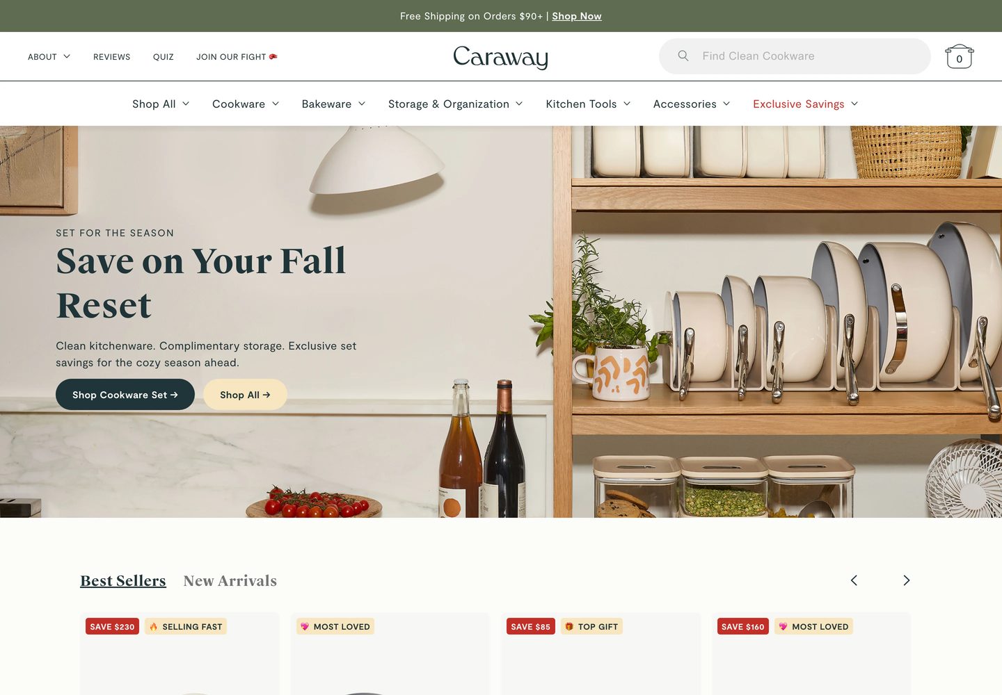 Desktop homepage of Caraway