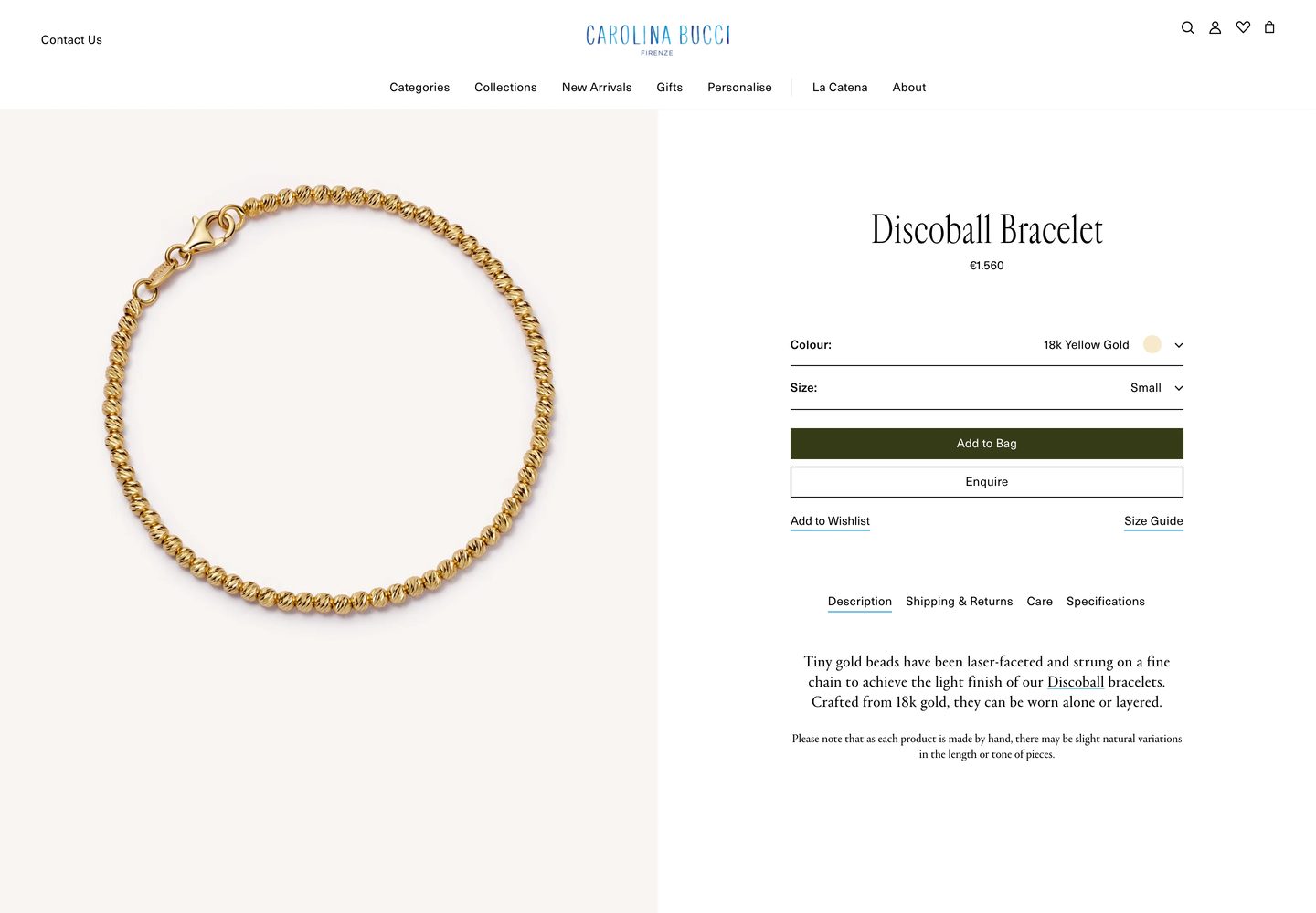Desktop product page of Carolina Bucci