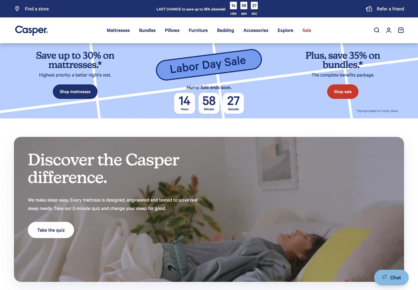 Desktop homepage of Casper