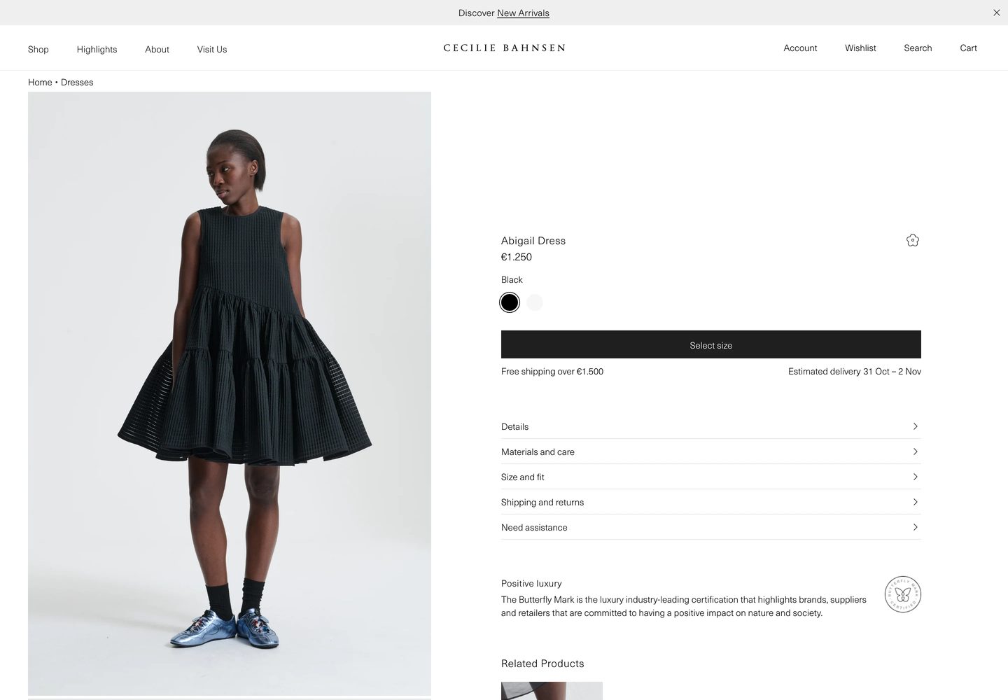 Desktop product page of Cecilie Bahnsen