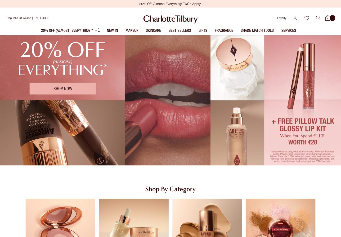 Desktop homepage of Charlotte Tilbury