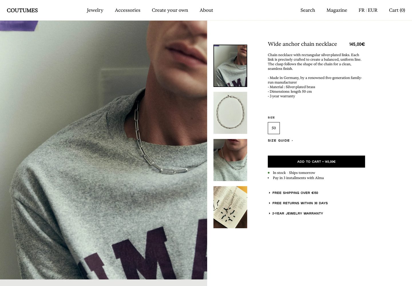 Desktop product page of Coutumes