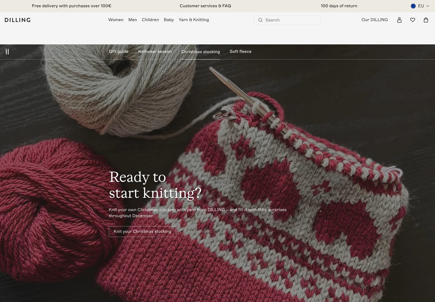 Desktop homepage of Dilling