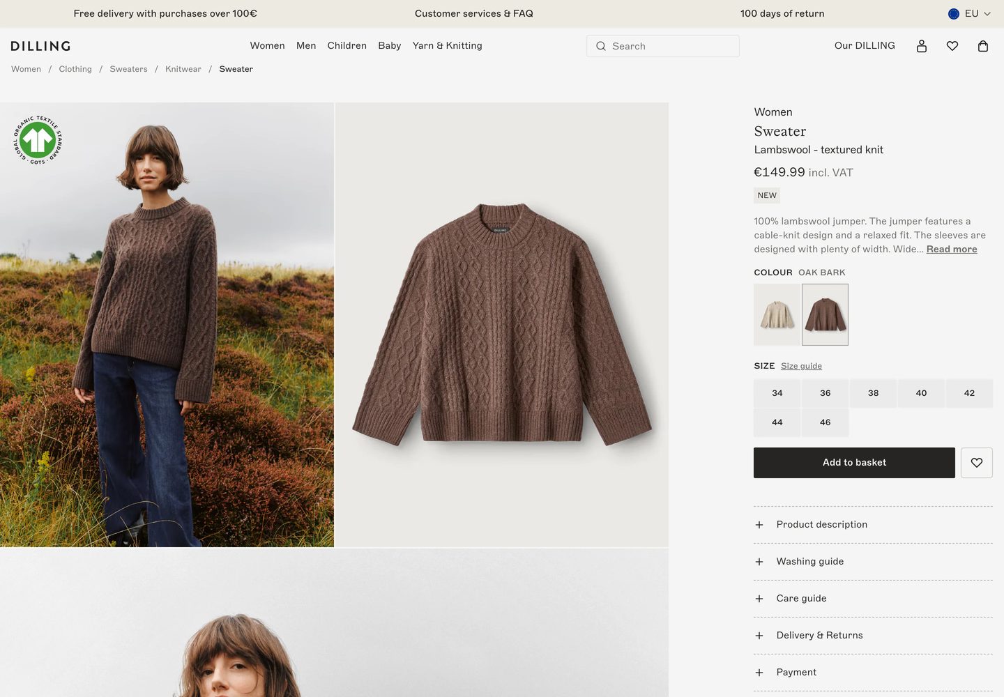 Desktop product page of Dilling
