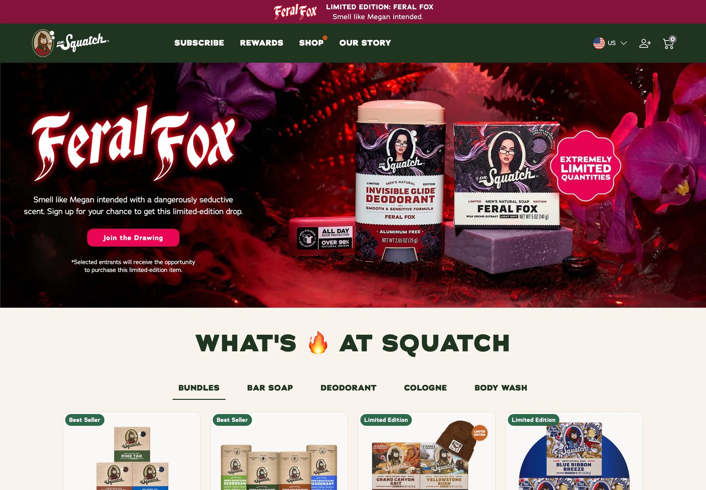 Desktop homepage of Dr. Squatch