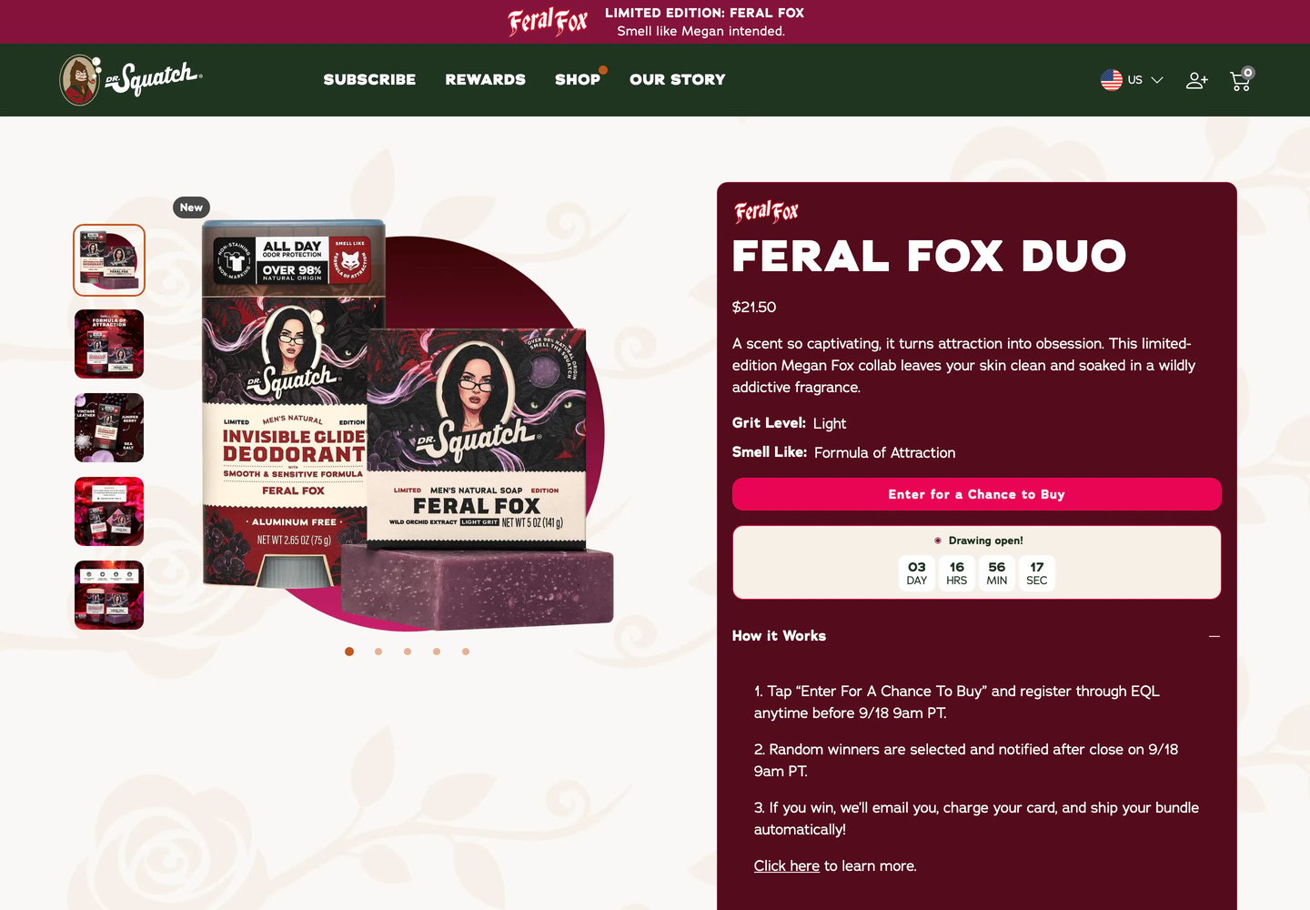 Desktop product page of Dr. Squatch