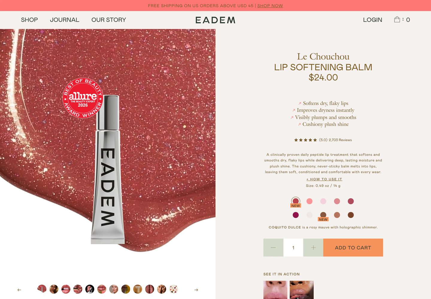 Desktop product page of Eadem