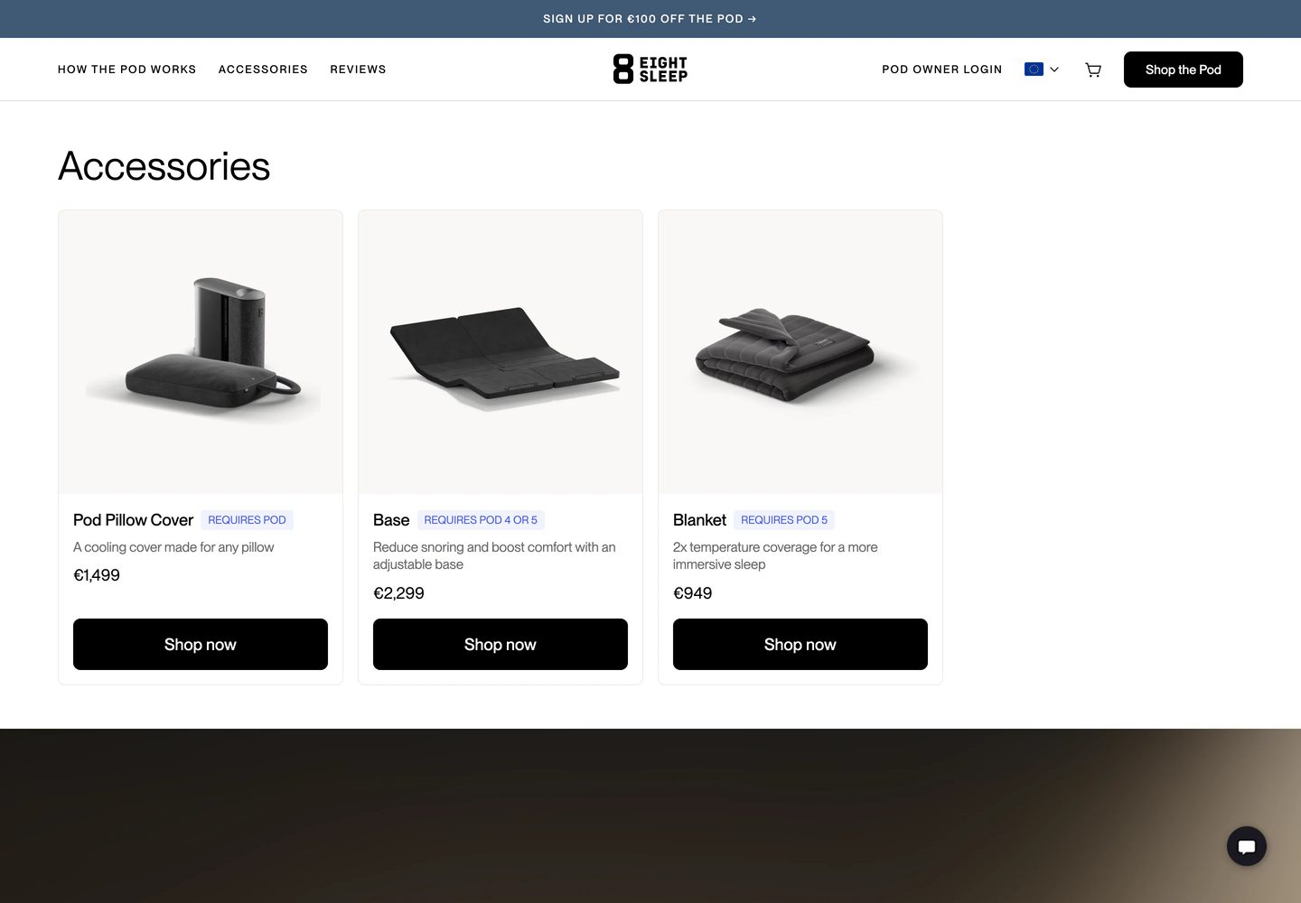Desktop catalog of Eight Sleep