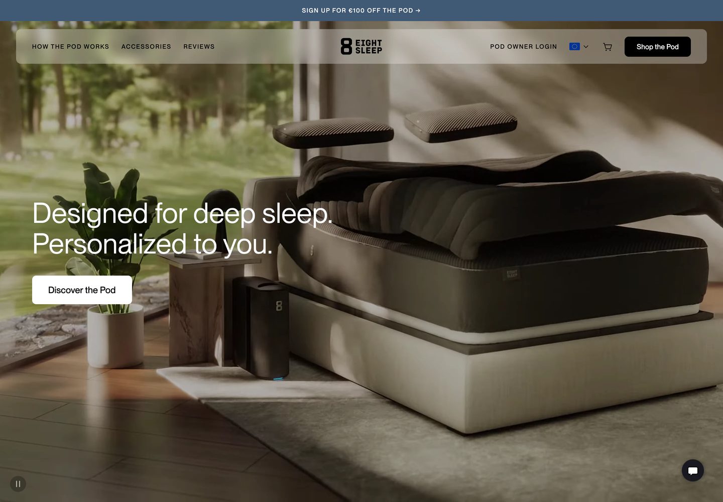 Desktop homepage of Eight Sleep