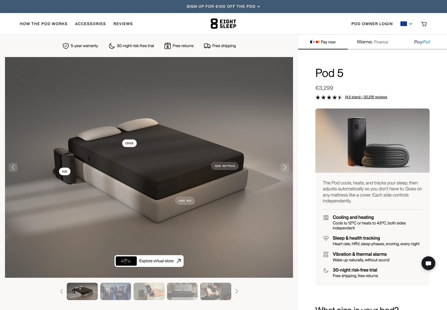 Desktop product page of Eight Sleep
