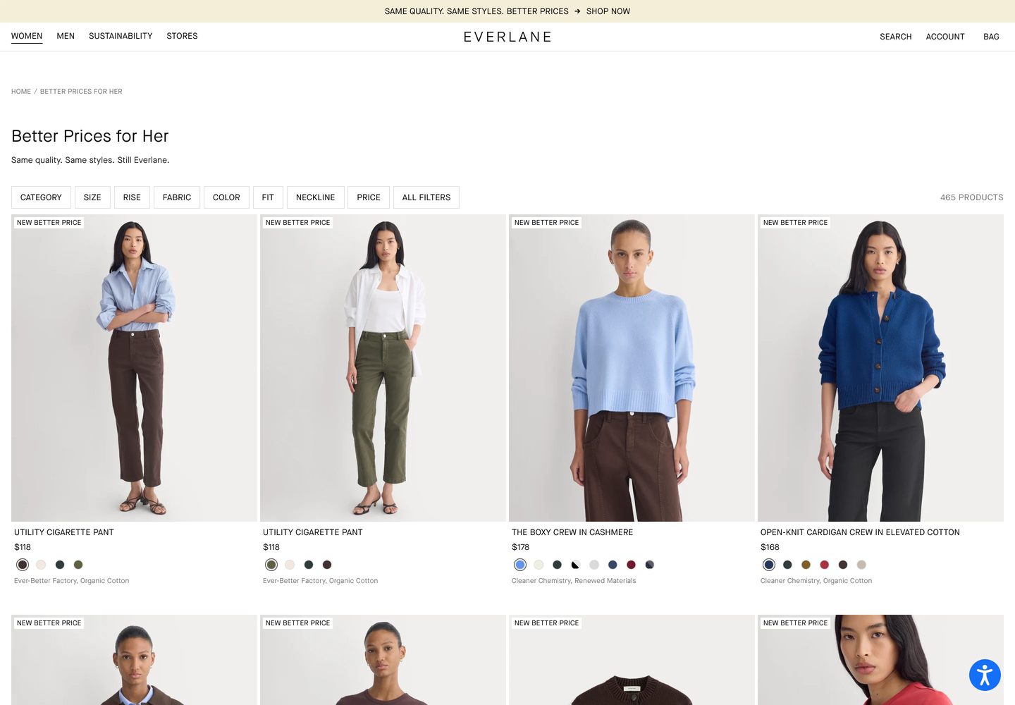 Desktop catalog of Everlane