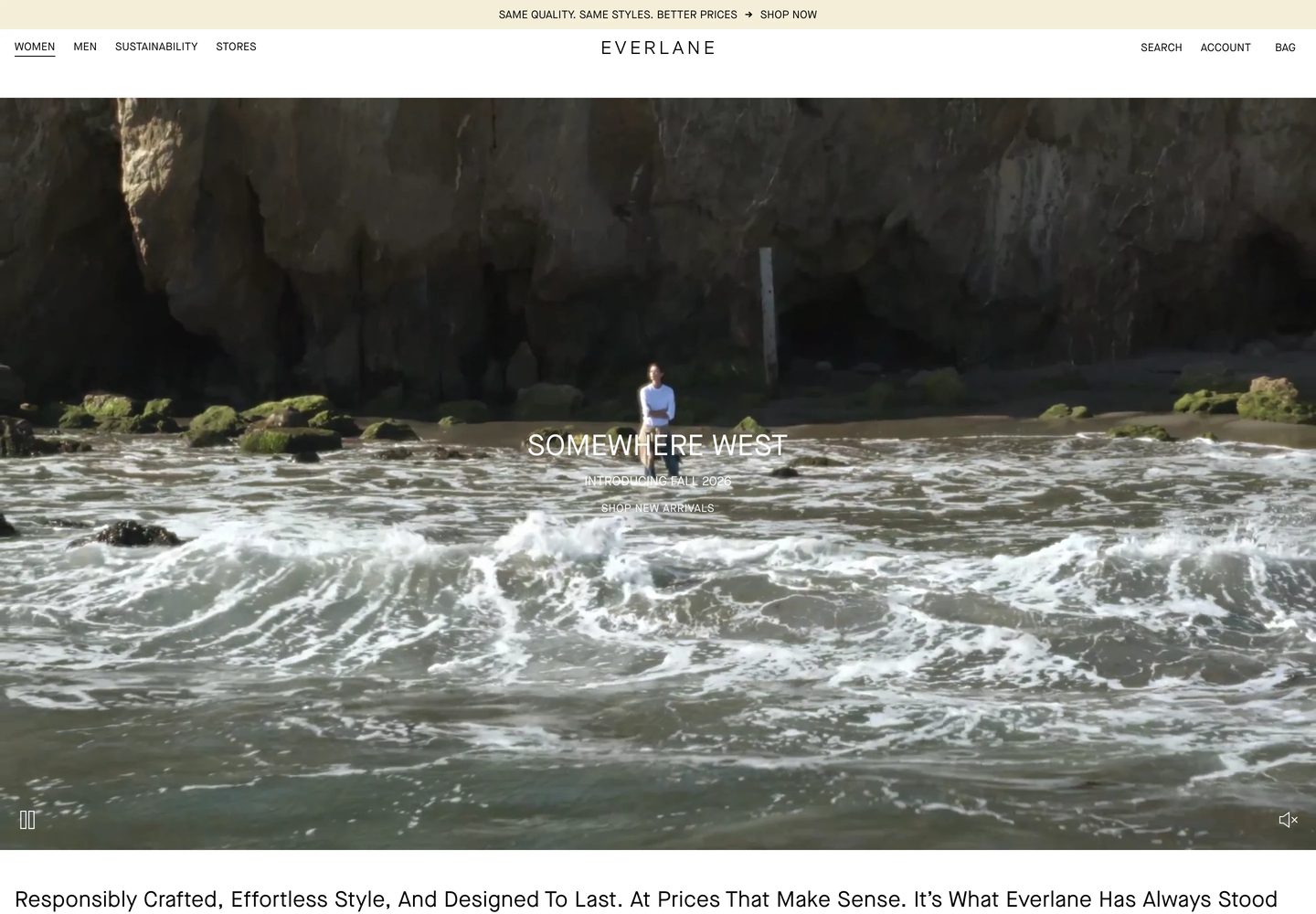 Desktop homepage of Everlane