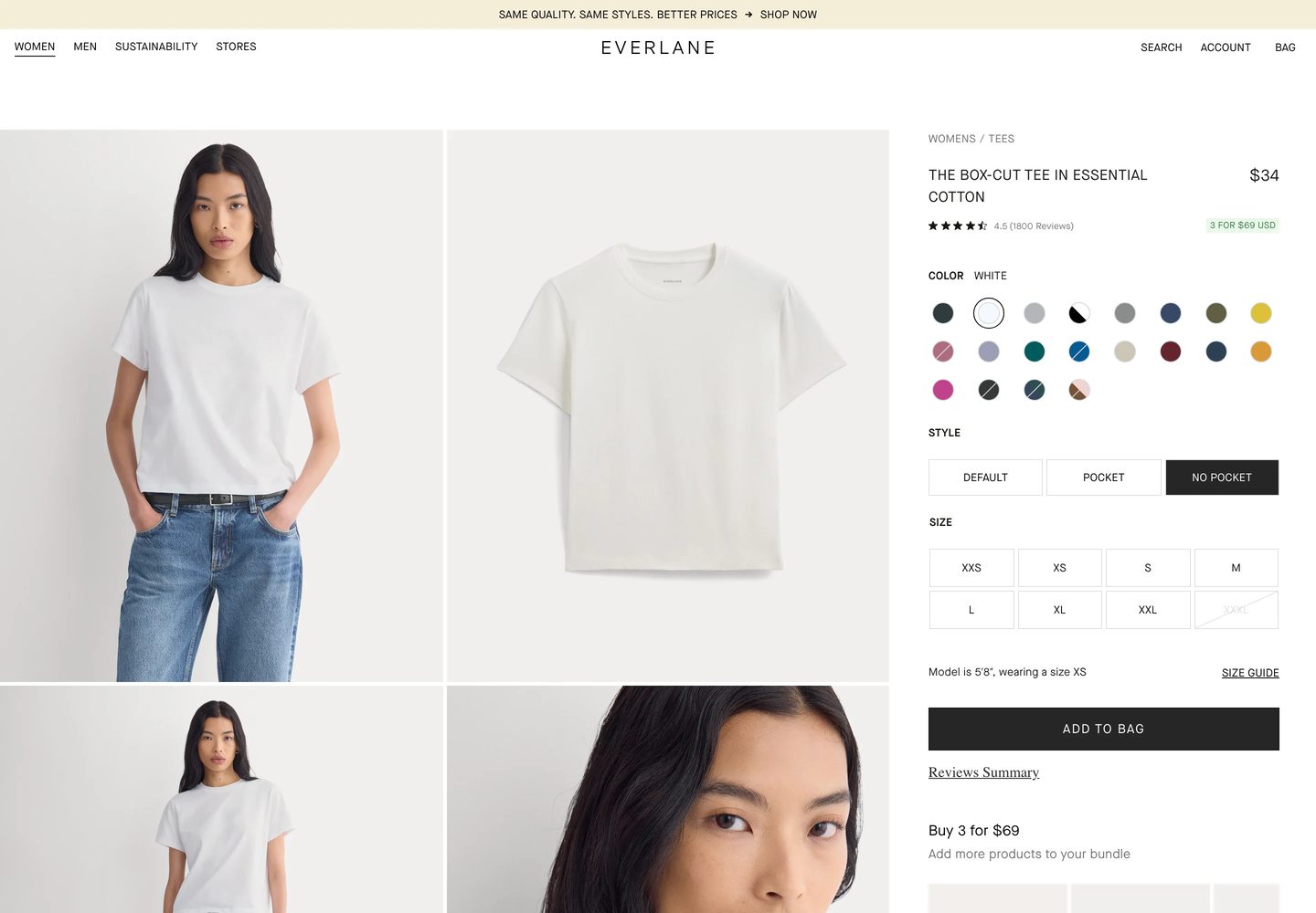 Desktop product page of Everlane