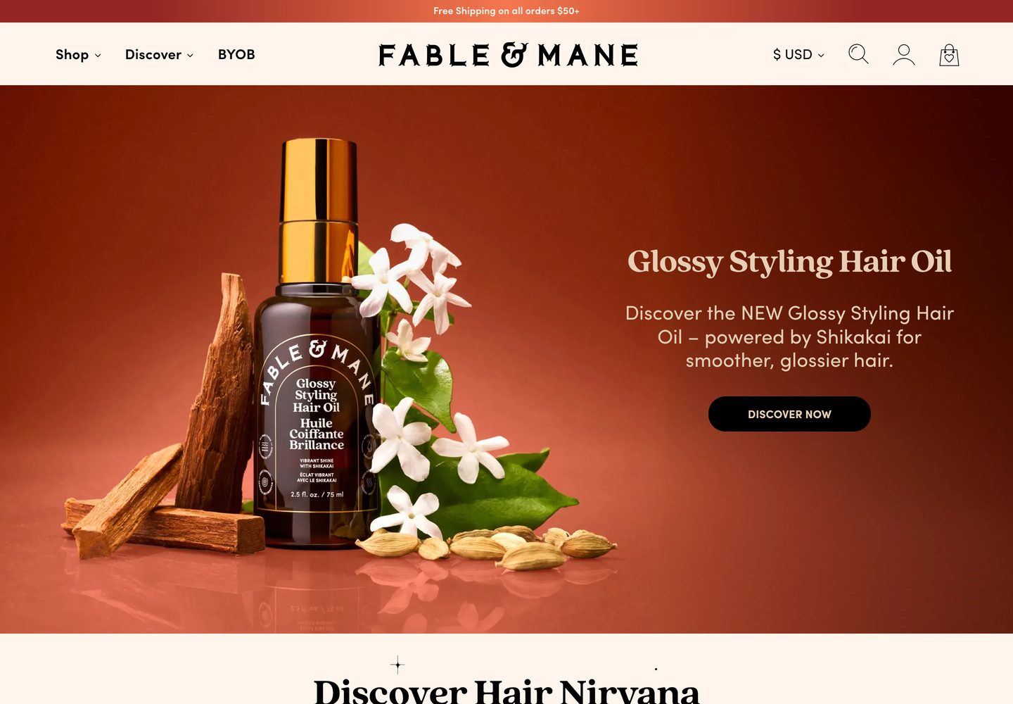 Desktop homepage of Fable & Mane
