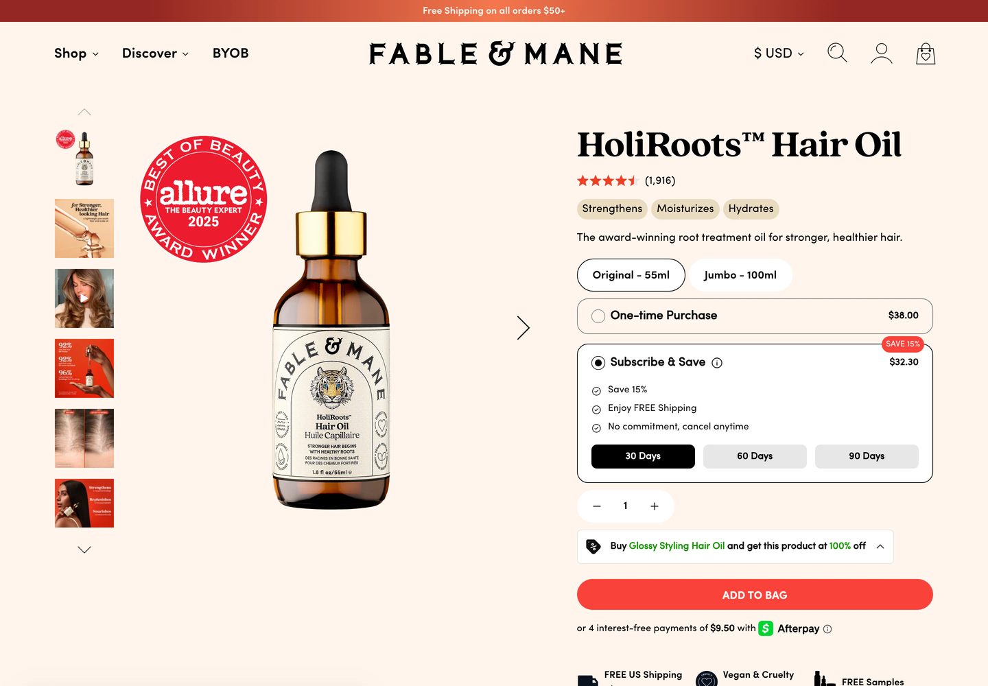 Desktop product page of Fable & Mane