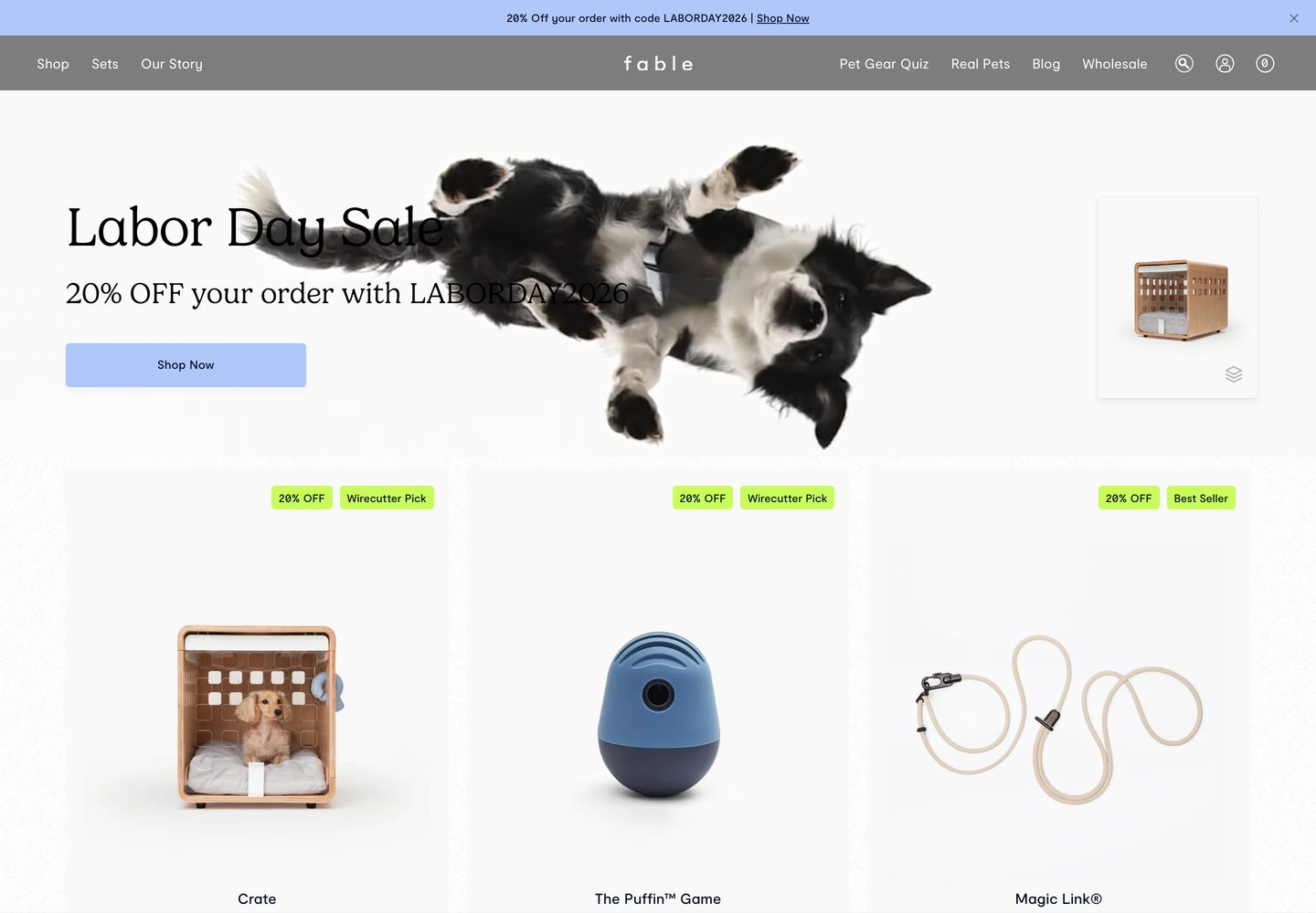 Desktop homepage of Fable