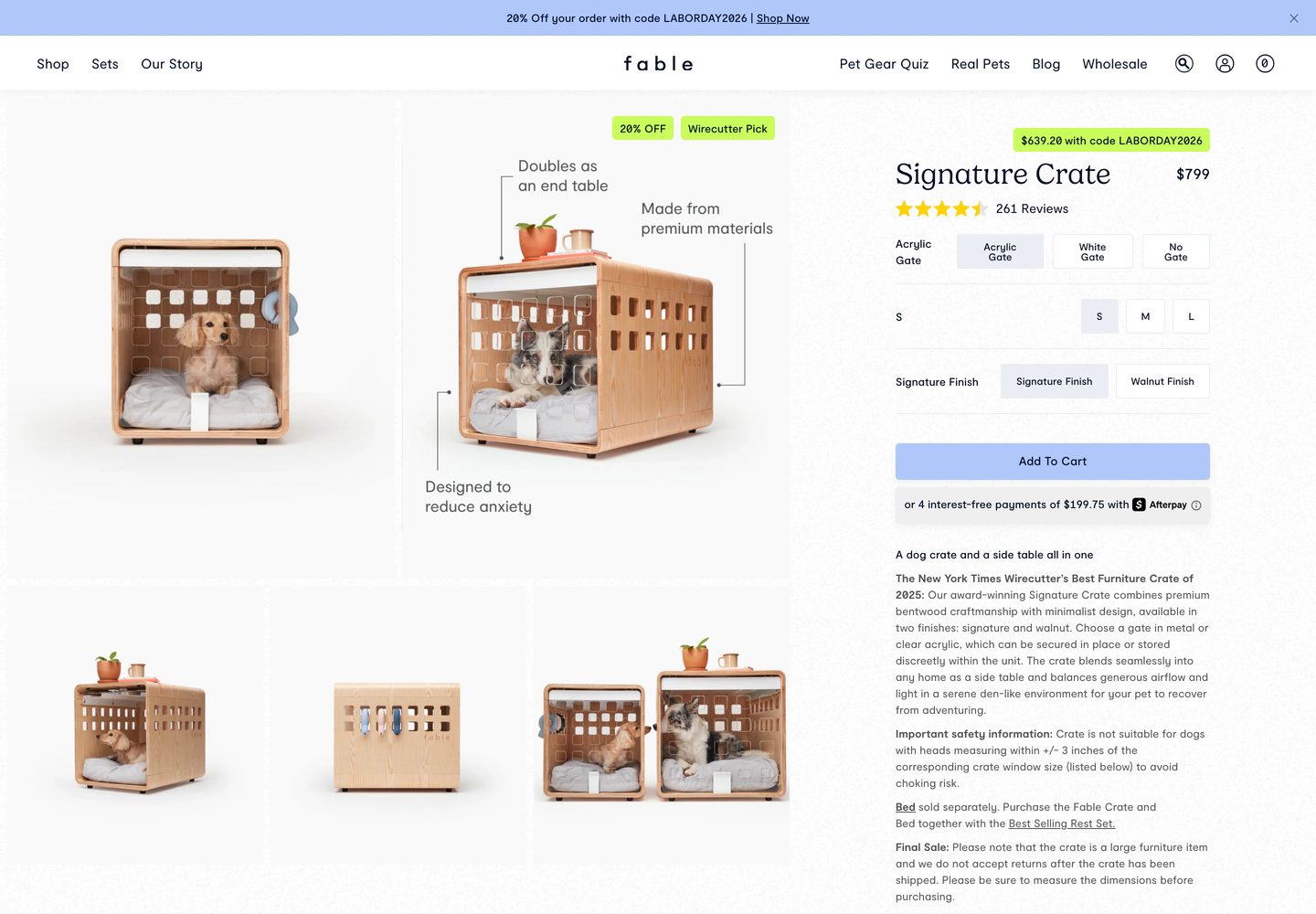 Desktop product page of Fable