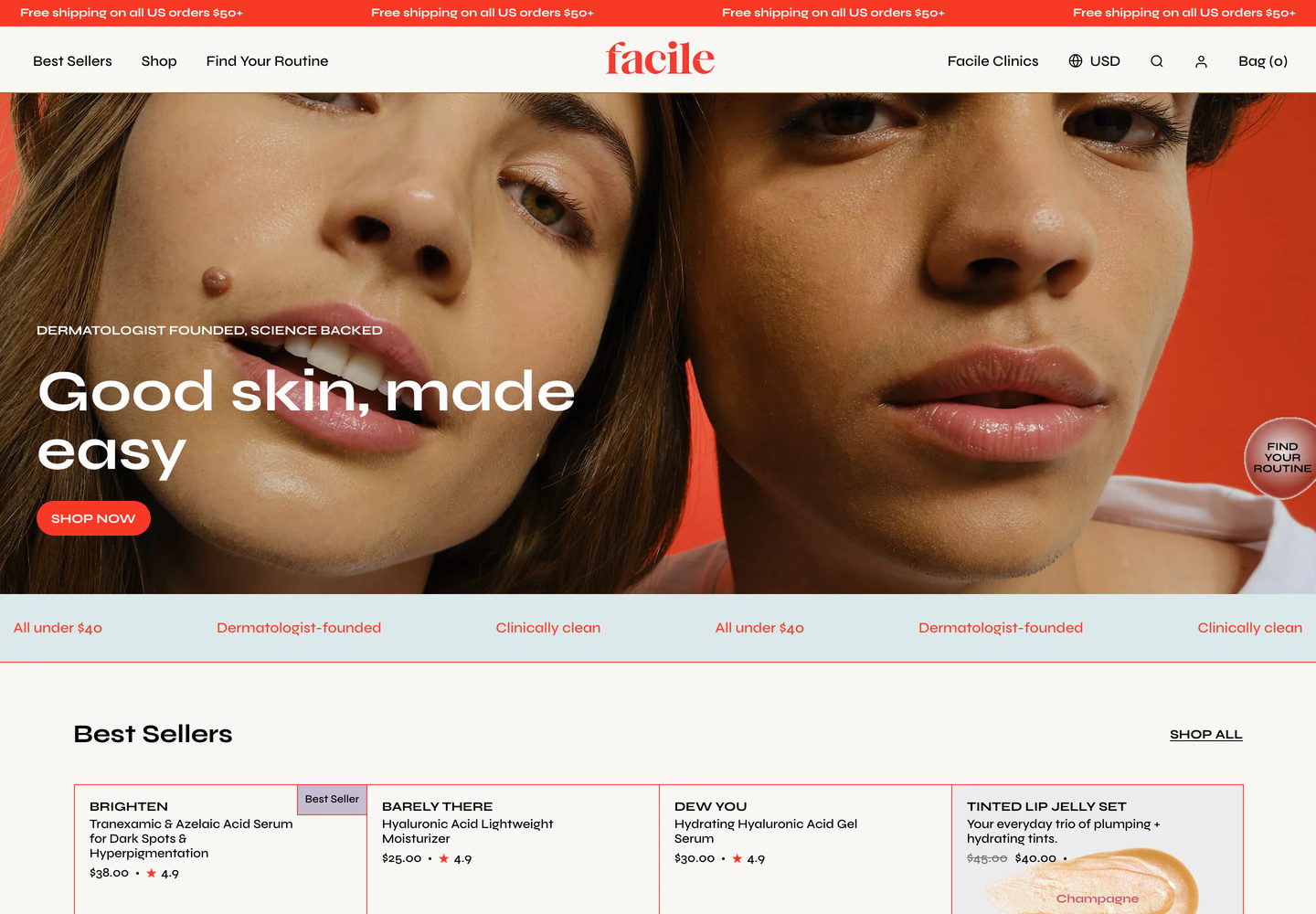 Desktop homepage of Facile