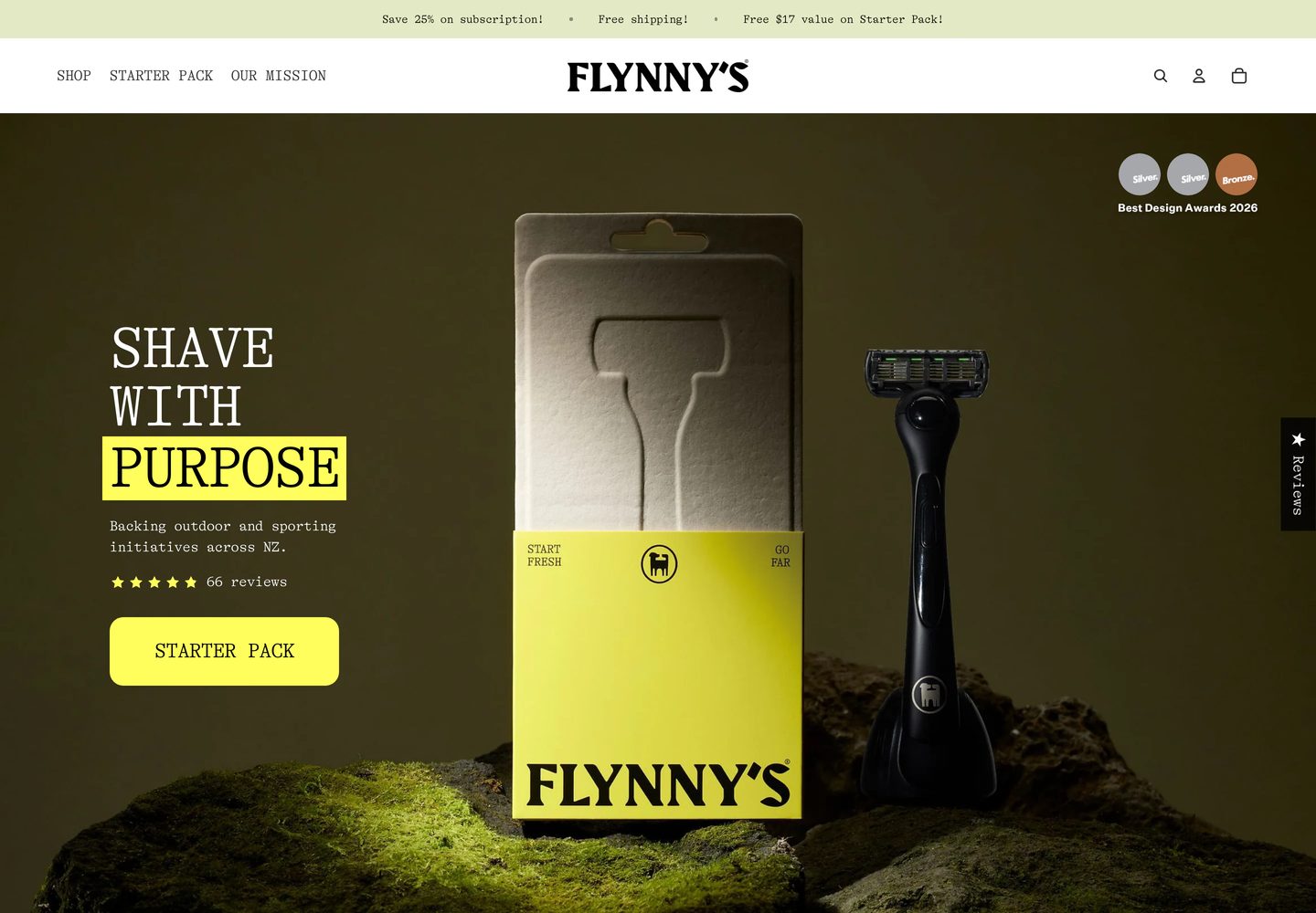 Desktop homepage of Flynny's