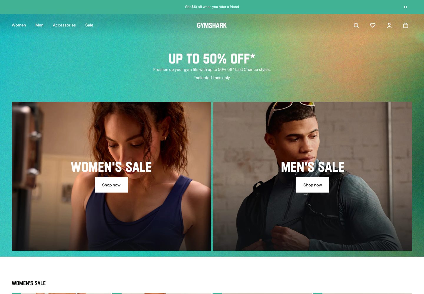 Desktop homepage of Gymshark