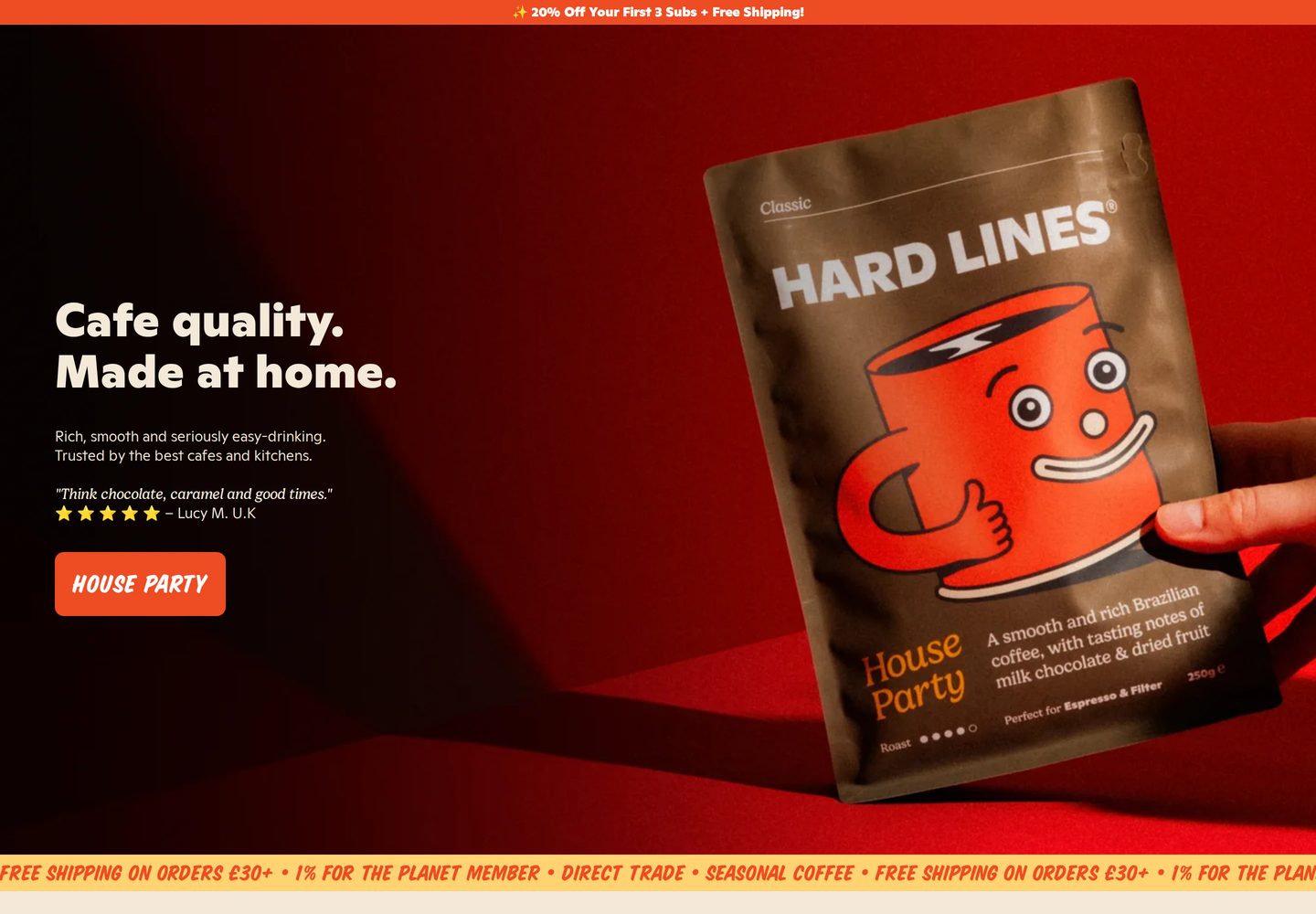Desktop homepage of Hard Lines