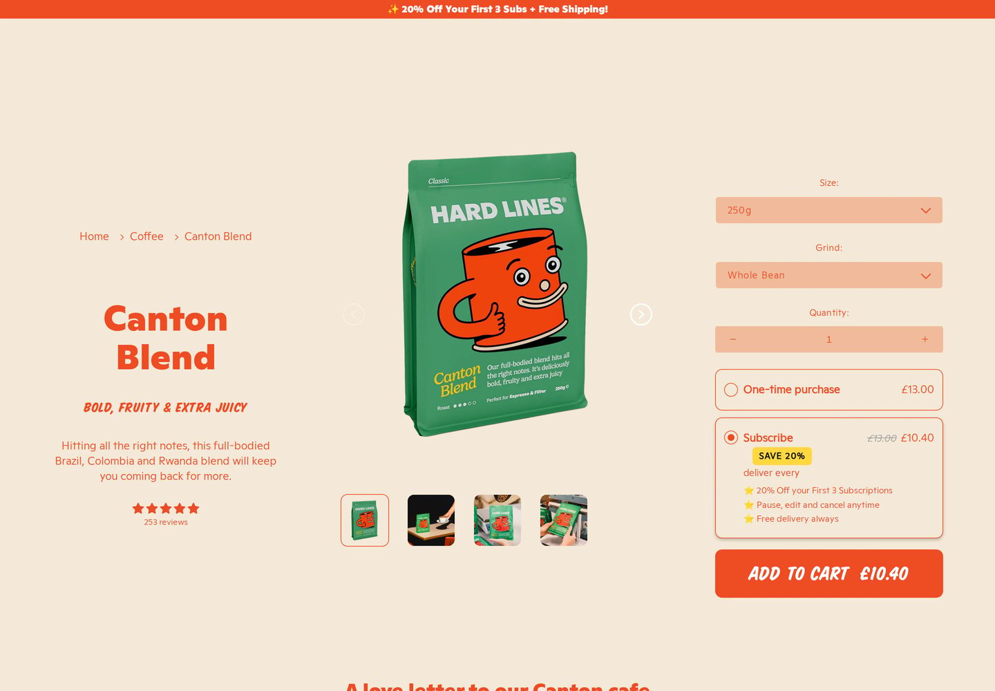 Desktop product page of Hard Lines