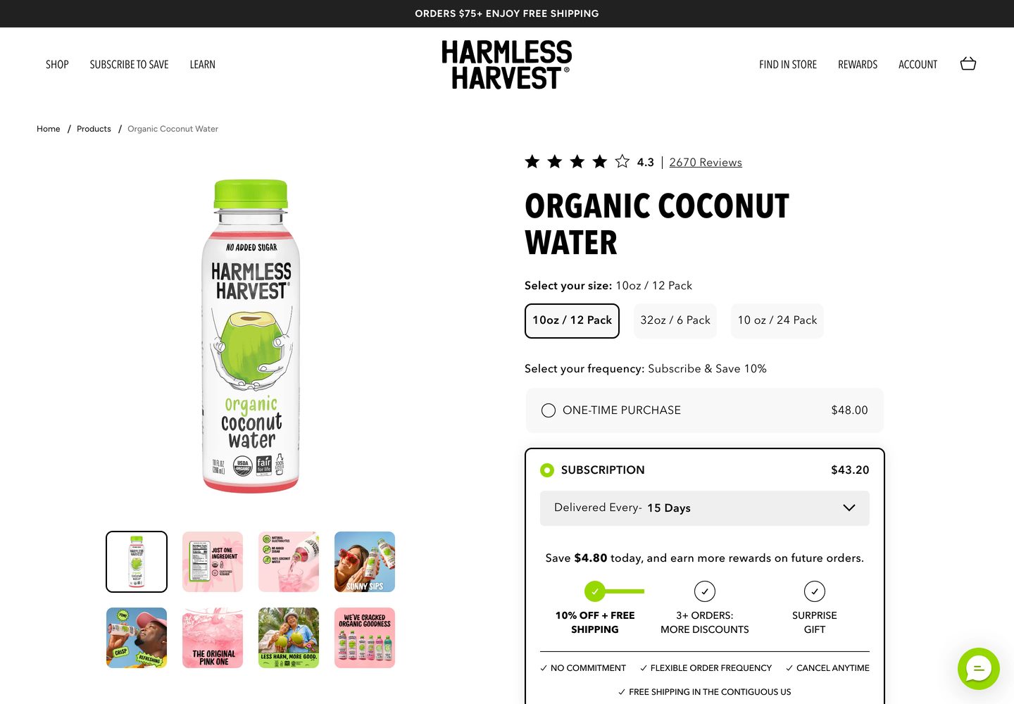 Desktop product page of Harmless Harvest