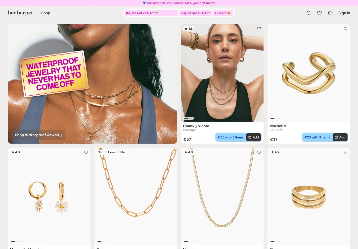 Desktop homepage of Hey Harper