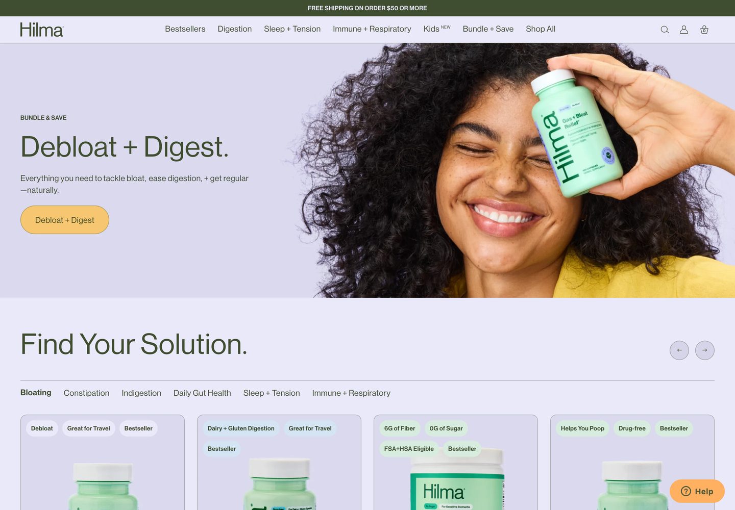 Desktop homepage of Hilma