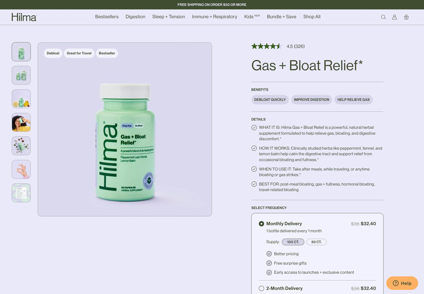 Desktop product page of Hilma