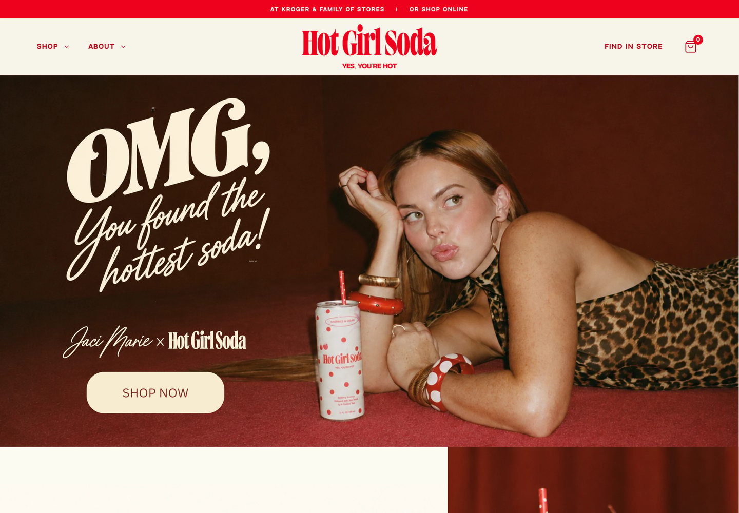 Desktop homepage of Hot Girl Soda