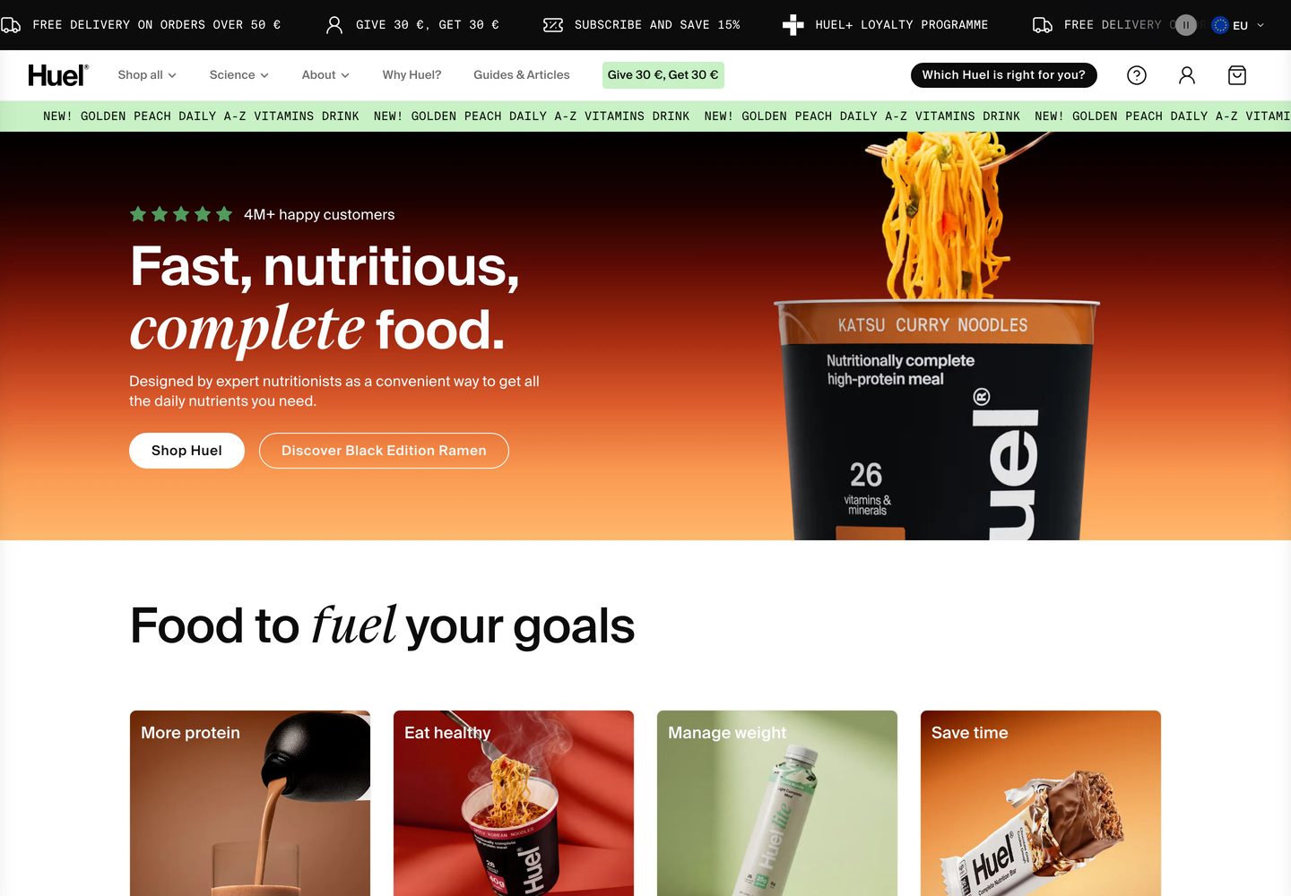 Desktop homepage of Huel