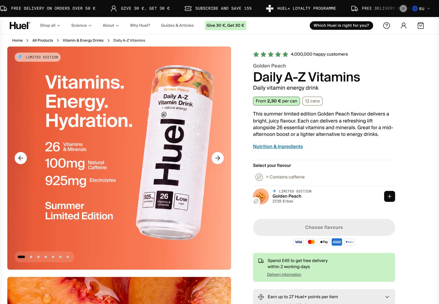 Desktop product page of Huel