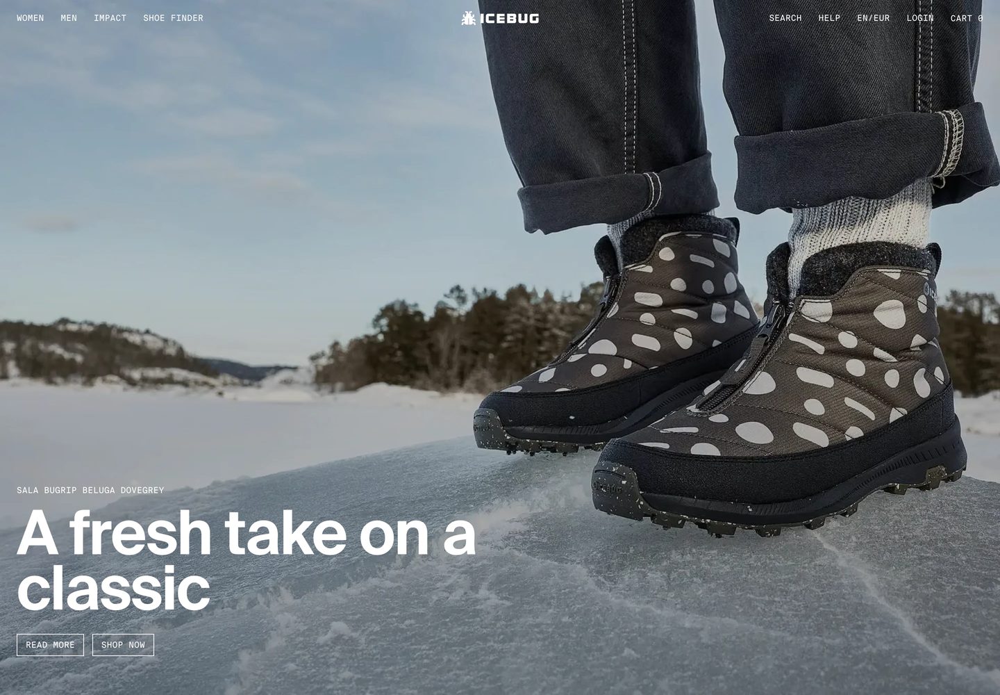 Desktop homepage of Icebug