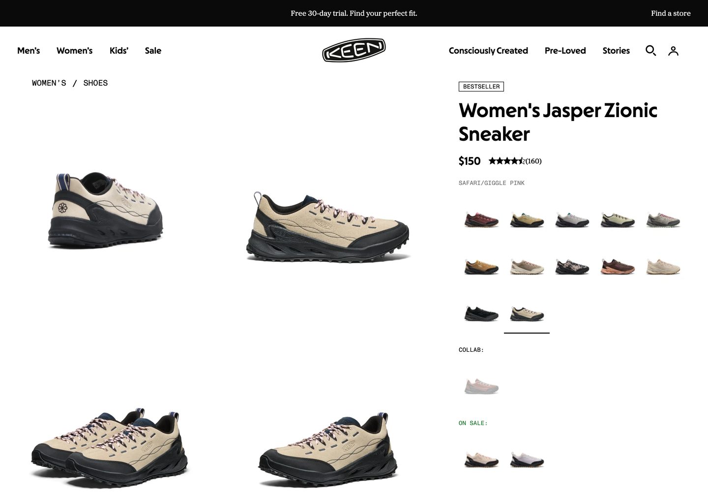 Desktop product page of KEEN