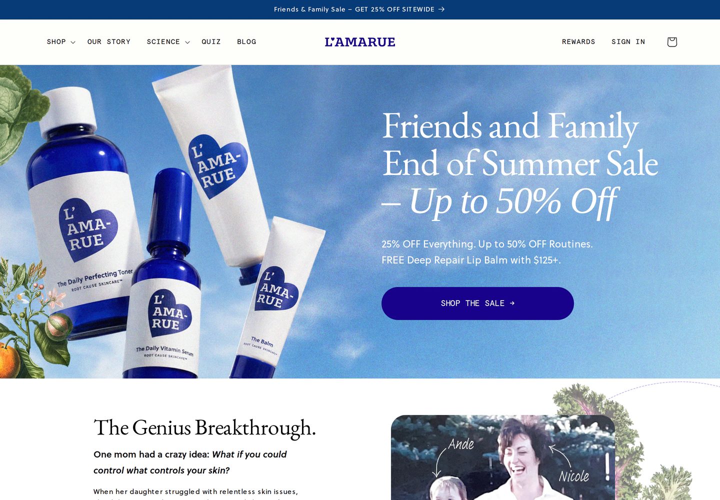 Desktop homepage of La Marue