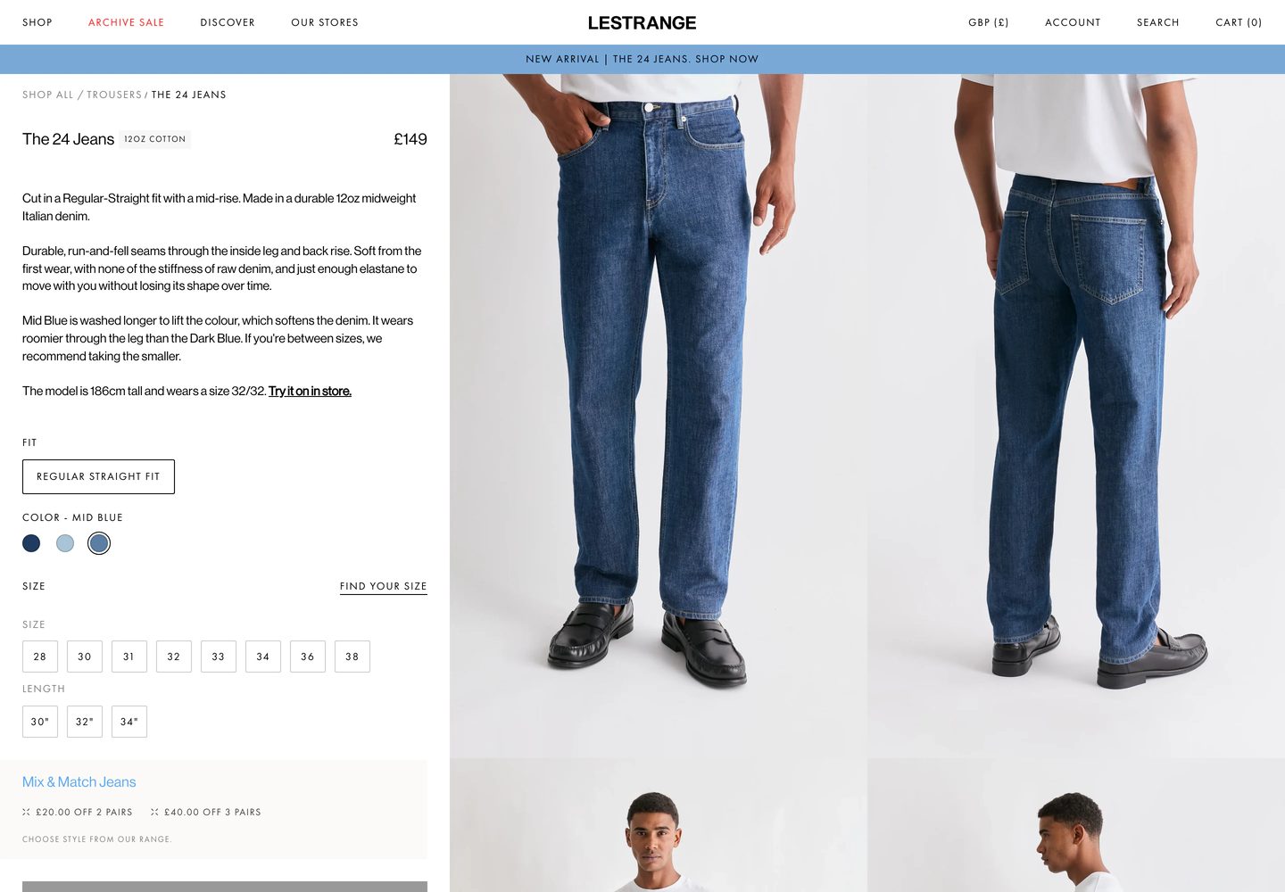 Desktop product page of LESTRANGE