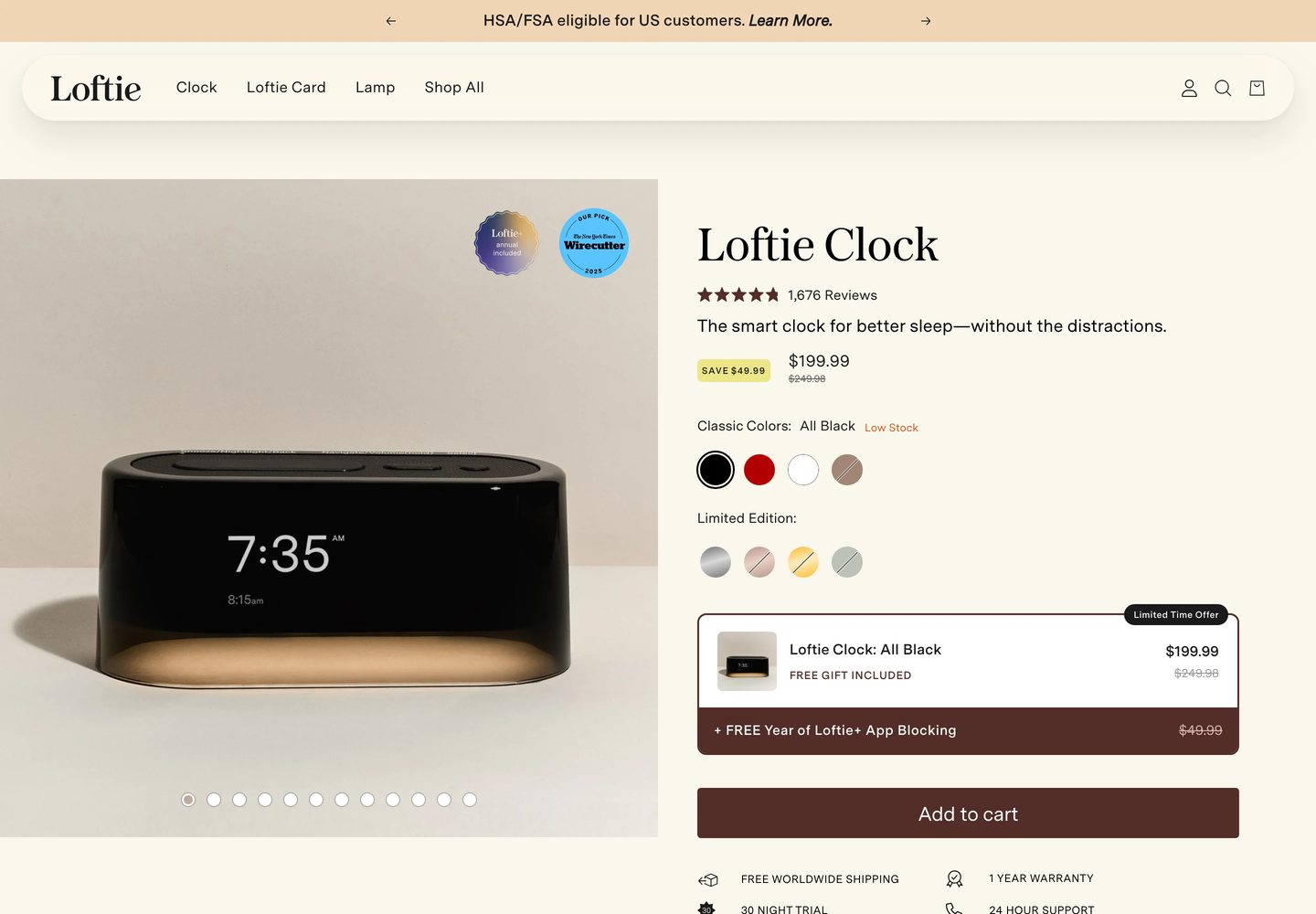 Desktop product page of Loftie